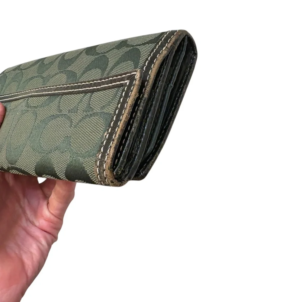 Coach vintage y2k signature dark green long turnlock wallet - Picture 11 of 13